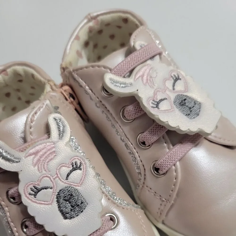 Born Girls 5 Bailey Mika Pink Silver Side Zipper Lace Low Top Shoes Sparkle Lama